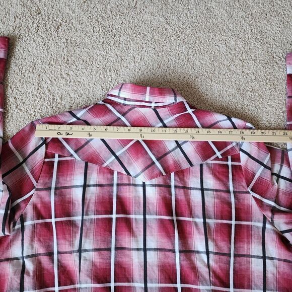 Roper Pearl Snap Shirt Womens 2X Pink Red Black Plaid Western Cowboy Equestrain - Picture 8 of 11